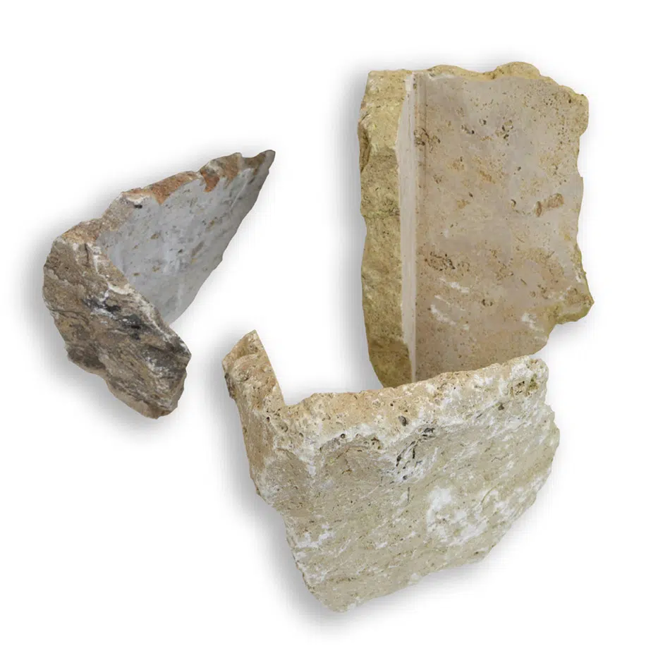 Bruchverblendsteine Ecksteine aus Gabbiano Kalkstein rot  3-6 cm dick Naturbruch