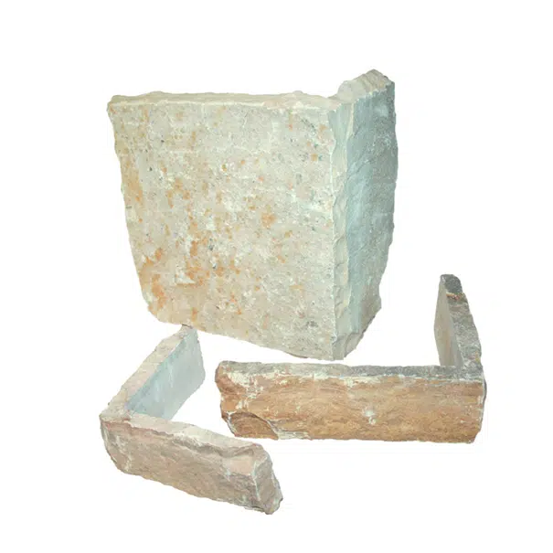 Bruchverblendsteine Ecksteine aus La Tosca G Kalkstein 2-3 cm dick gespalten Wilder Verband