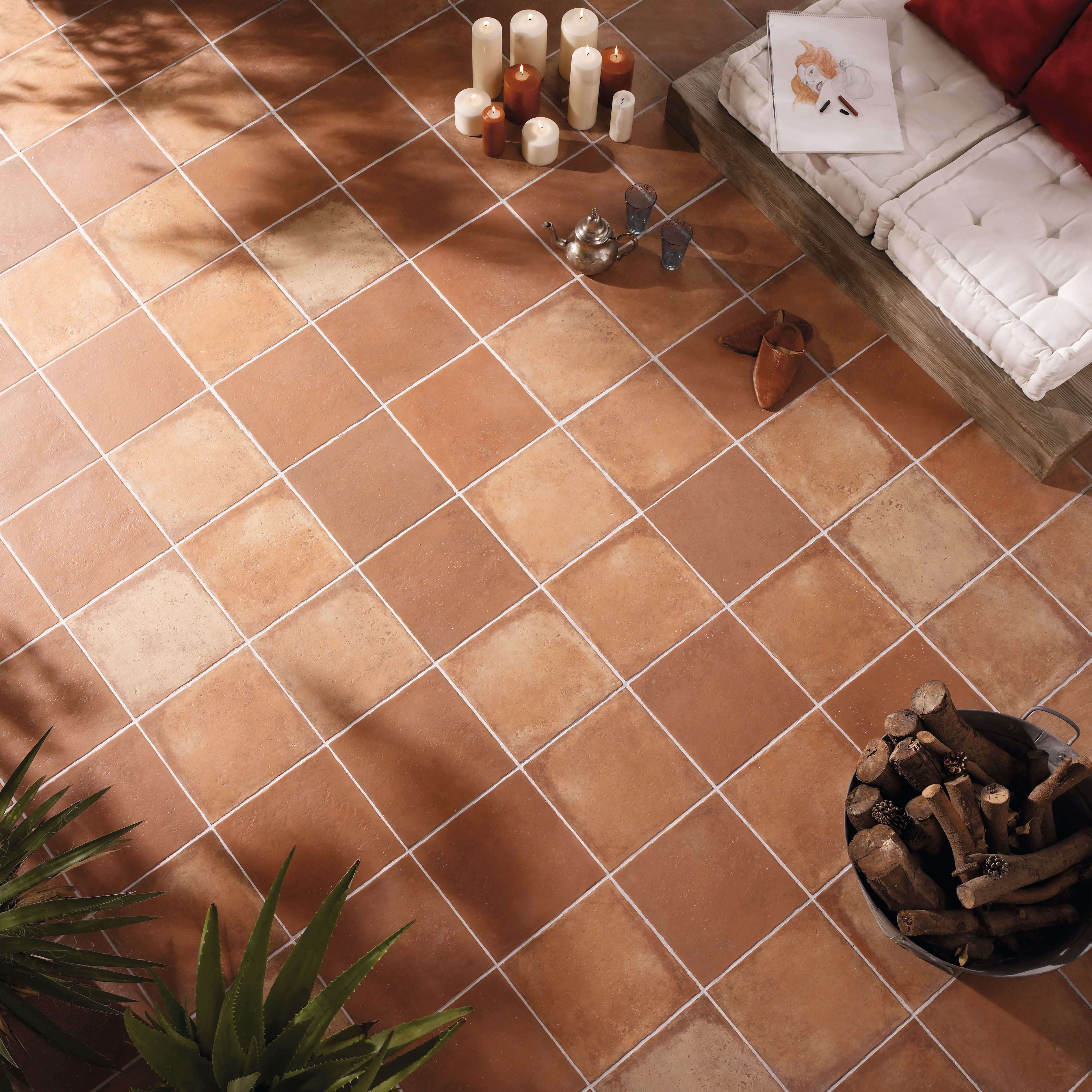 Fliesen aus Keramik in rustikaler Terracotta Optik 30x30x1 cm Serie Abadia Grespania